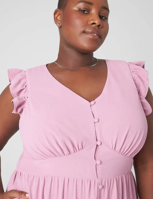 Fit & Flare^Lane Bryant Flutter-Sleeve Button-Front Maxi Dress Mauve Orchid