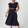 Work Versatile^Lane Bryant Flutter-Sleeve Crew-Neck Dress Maritime Blue