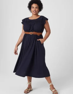 Maxi & Midi^Lane Bryant Flutter-Sleeve Crew-Neck Dress Maritime Blue