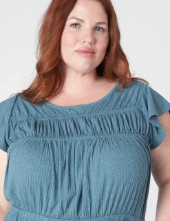 Work Versatile^Lane Bryant Flutter-Sleeve Crew-Neck Dress North Atlantic Green