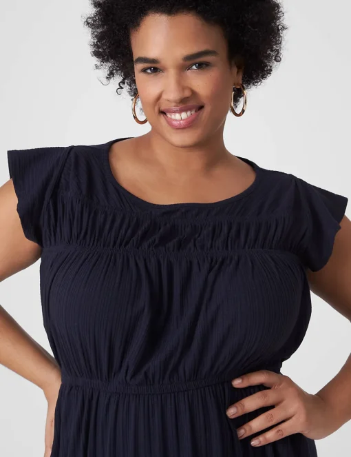 Work Versatile^Lane Bryant Flutter-Sleeve Crew-Neck Dress Maritime Blue
