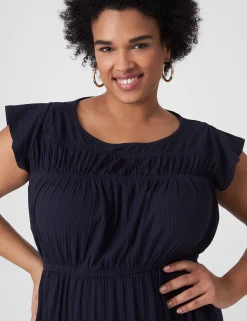 Maxi & Midi^Lane Bryant Flutter-Sleeve Crew-Neck Dress Maritime Blue