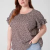 Shirts & Blouses^Lane Bryant Flutter-Sleeve Crew-Neck Top Brown Ditsy Floral