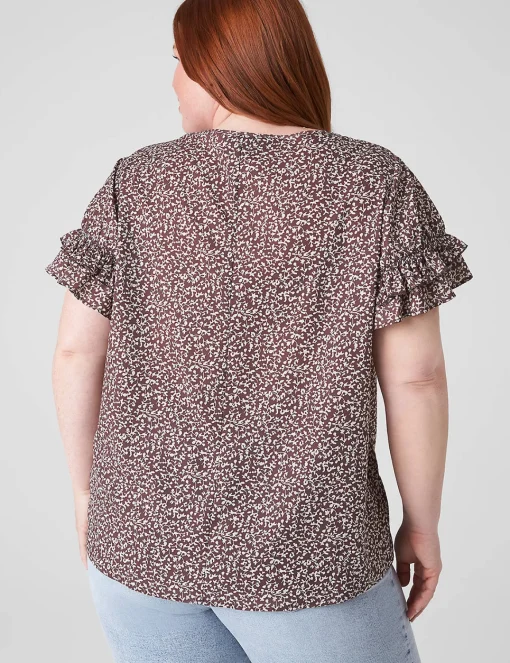 Shirts & Blouses^Lane Bryant Flutter-Sleeve Crew-Neck Top Brown Ditsy Floral
