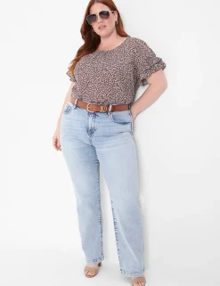 Shirts & Blouses^Lane Bryant Flutter-Sleeve Crew-Neck Top Brown Ditsy Floral