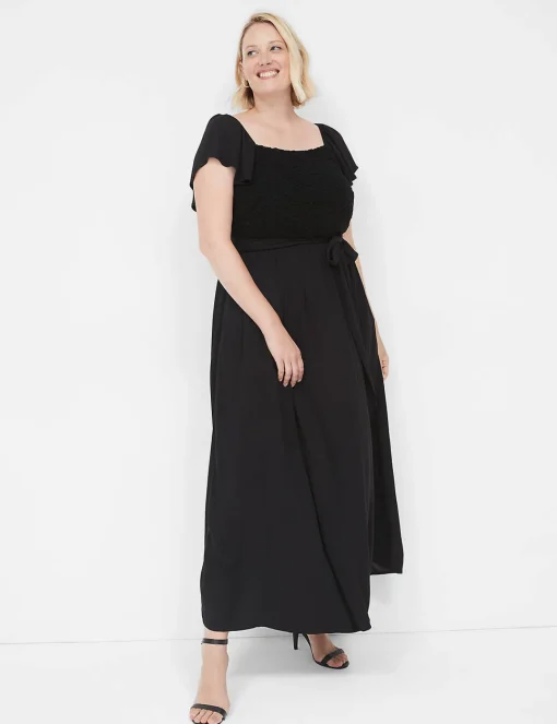 Maxi & Midi^Lane Bryant Flutter-Sleeve Crochet-Front Maxi Dress Black