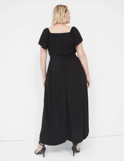 Maxi & Midi^Lane Bryant Flutter-Sleeve Crochet-Front Maxi Dress Black