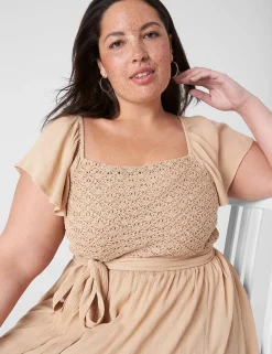 Fit & Flare^Lane Bryant Flutter-Sleeve Crochet-Front Maxi Dress Ginger Root
