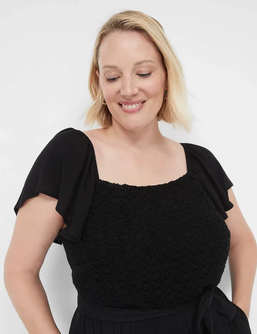 Maxi & Midi^Lane Bryant Flutter-Sleeve Crochet-Front Maxi Dress Black