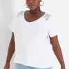 Knit Tops^Lane Bryant Flutter-Sleeve Embroidered Tee White