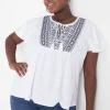 Knit Tops^Lane Bryant Flutter-Sleeve Embroidered Yoke Top White