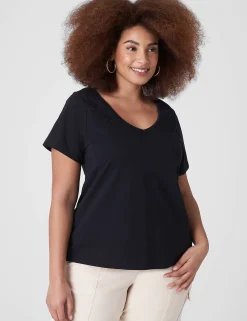 Knit Tops^Lane Bryant Flutter-Sleeve Embroidered Tee Black