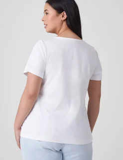 Knit Tops^Lane Bryant Flutter-Sleeve Embroidered Tee White