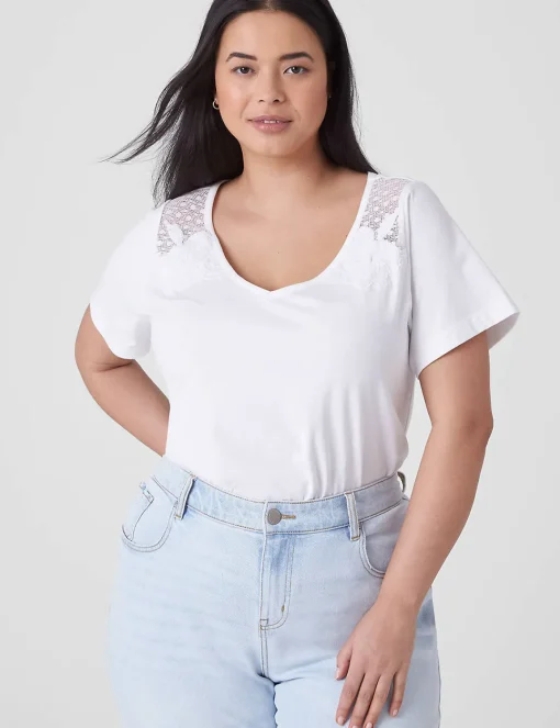 Knit Tops^Lane Bryant Flutter-Sleeve Embroidered Tee White