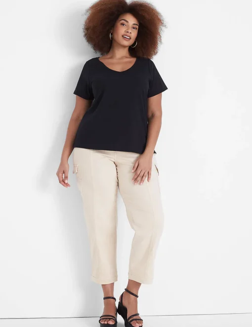 Knit Tops^Lane Bryant Flutter-Sleeve Embroidered Tee Black