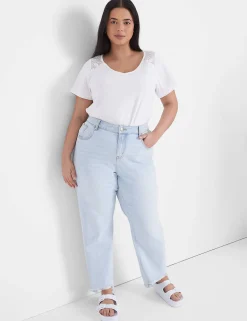 Knit Tops^Lane Bryant Flutter-Sleeve Embroidered Tee White