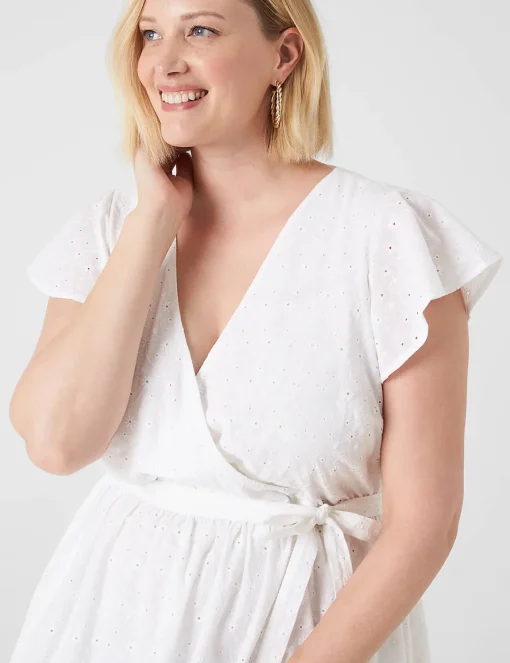 Occasion^Lane Bryant Flutter-Sleeve Eyelet Maxi Dress White
