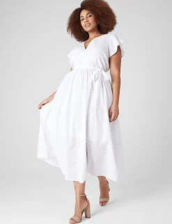 Occasion^Lane Bryant Flutter-Sleeve Eyelet Maxi Dress White