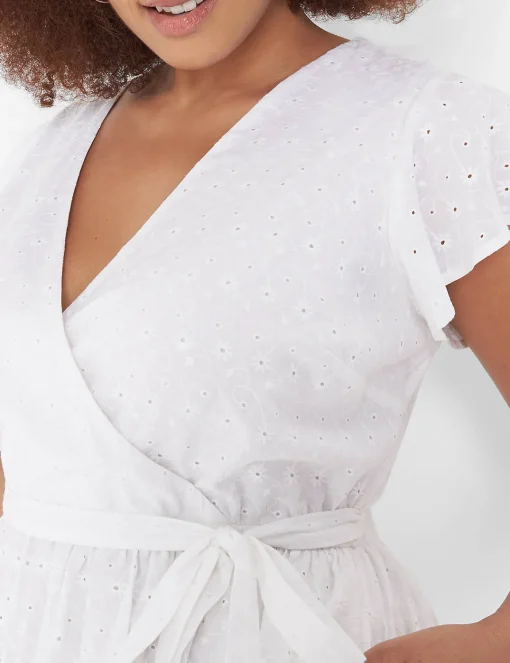 Occasion^Lane Bryant Flutter-Sleeve Eyelet Maxi Dress White