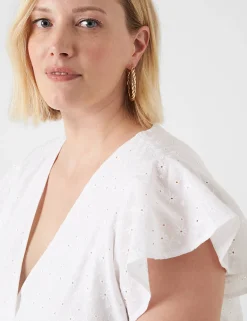 Occasion^Lane Bryant Flutter-Sleeve Eyelet Maxi Dress White