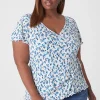 Knit Tops^Lane Bryant Flutter-Sleeve Real Wrap Top Blue Ditsy Floral