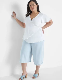 Knit Tops^Lane Bryant Flutter-Sleeve Real Wrap Top White