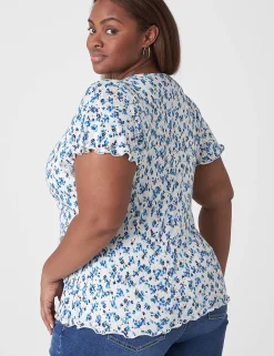 Knit Tops^Lane Bryant Flutter-Sleeve Real Wrap Top Blue Ditsy Floral