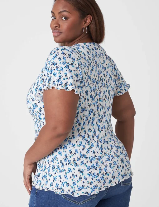 Knit Tops^Lane Bryant Flutter-Sleeve Real Wrap Top Blue Ditsy Floral