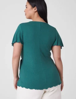 Knit Tops^Lane Bryant Flutter-Sleeve Real Wrap Top Antique Green