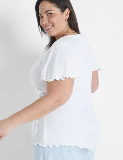 Knit Tops^Lane Bryant Flutter-Sleeve Real Wrap Top White