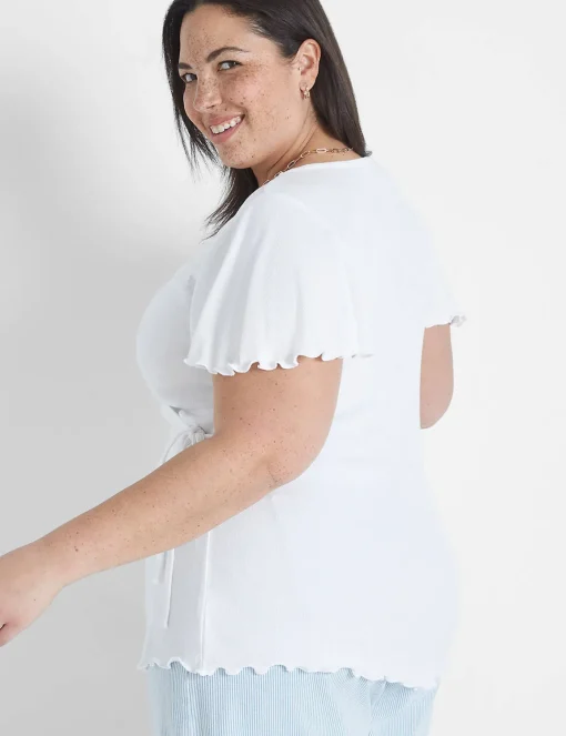 Knit Tops^Lane Bryant Flutter-Sleeve Real Wrap Top White