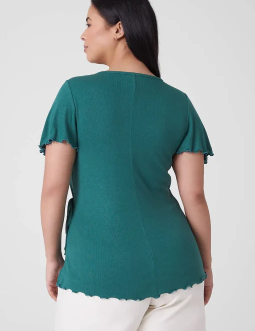 Knit Tops^Lane Bryant Flutter-Sleeve Real Wrap Top Antique Green