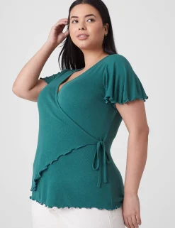 Knit Tops^Lane Bryant Flutter-Sleeve Real Wrap Top Antique Green