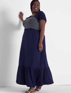 Maxi & Midi^Lane Bryant Flutter-Sleeve Smocked Bodice Maxi Dress Maritime Blue
