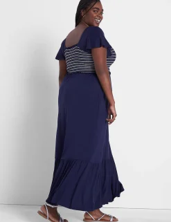 Maxi & Midi^Lane Bryant Flutter-Sleeve Smocked Bodice Maxi Dress Maritime Blue