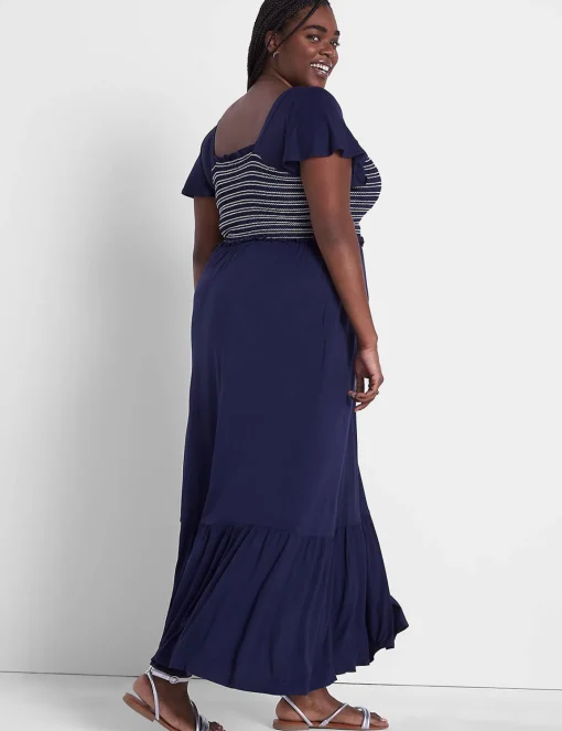 Fit & Flare^Lane Bryant Flutter-Sleeve Smocked Bodice Maxi Dress Maritime Blue
