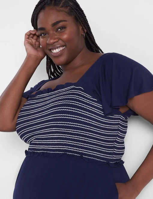 Fit & Flare^Lane Bryant Flutter-Sleeve Smocked Bodice Maxi Dress Maritime Blue