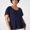 The Tee Shop^Lane Bryant Flutter-Sleeve Smocked Rib Tee Maritime Blue
