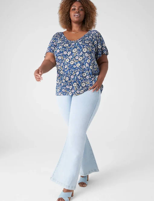 The Tee Shop^Lane Bryant Flutter-Sleeve Smocked Tee Erica Floral