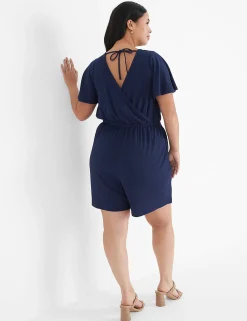 Jumpsuits & Rompers^Lane Bryant Flutter-Sleeve Surplice-Back Romper Maritime Blue
