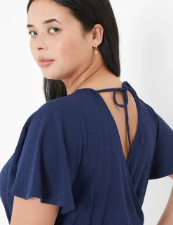 Casual^Lane Bryant Flutter-Sleeve Surplice-Back Romper Maritime Blue