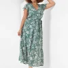 Work Versatile^Lane Bryant Flutter-Sleeve Surplice-Neck Maxi Dress Green Cabo Flower