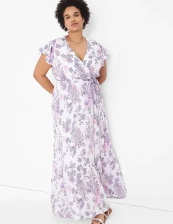 Date Night^Lane Bryant Flutter-Sleeve Surplice-Neck Maxi Dress Martha Paisley