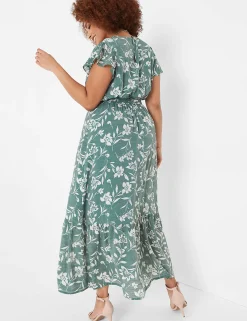 Work Versatile^Lane Bryant Flutter-Sleeve Surplice-Neck Maxi Dress Green Cabo Flower