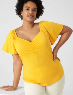 Knit Tops^Lane Bryant Flutter-Sleeve Sweetheart-Neck Top Citrus