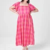 Casual^Lane Bryant Flutter-Sleeve Tie-Back Dress Pink Gingham
