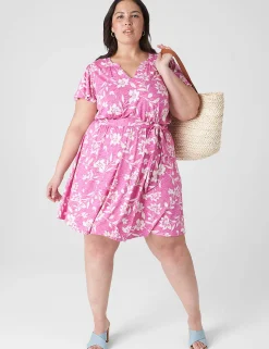 Casual^Lane Bryant Flutter-Sleeve V-Neck Knit Swing Dress Cabo Flower