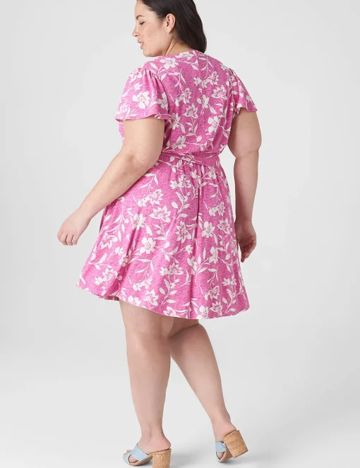 Casual^Lane Bryant Flutter-Sleeve V-Neck Knit Swing Dress Cabo Flower
