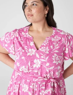 Casual^Lane Bryant Flutter-Sleeve V-Neck Knit Swing Dress Cabo Flower