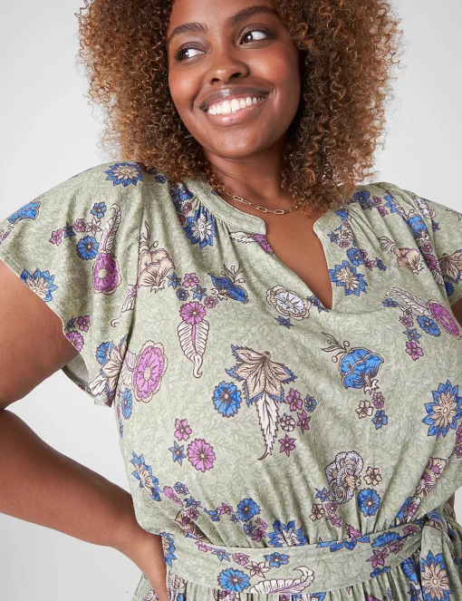 Swing Dresses^Lane Bryant Flutter-Sleeve V-Neck Knit Swing Dress Batik Floral
